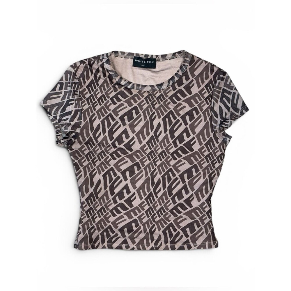 White Fox Mesh Monogram Baby Tee XS